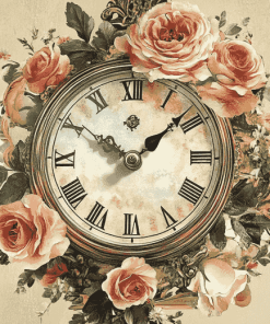 Vintage Floral Clock Diamond Painting