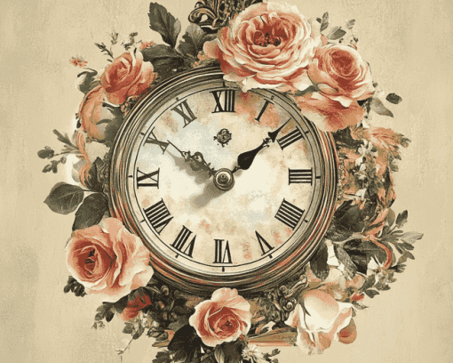 Vintage Floral Clock Diamond Painting