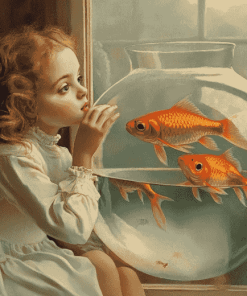 Vintage Goldfish with Little Girl Diamond Painting