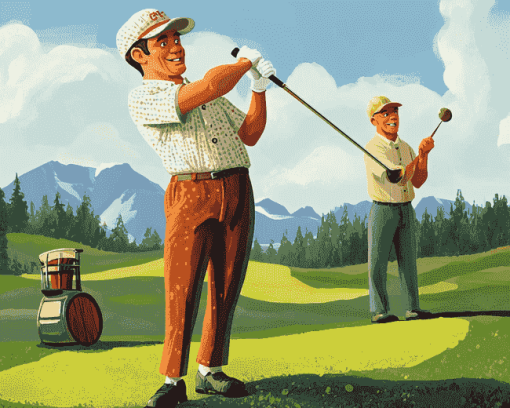 Vintage Golfers Cartoon Diamond Painting