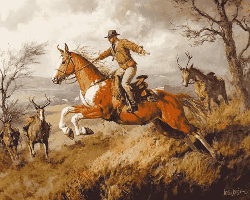 Vintage Hunting Scene Diamond Painting