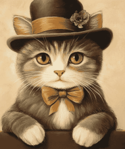 Vintage Kitty with Hat Diamond Painting