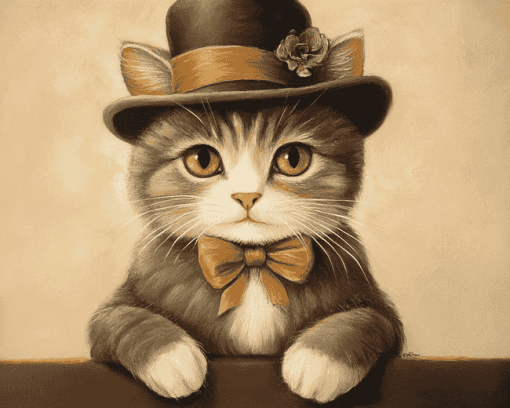 Vintage Kitty with Hat Diamond Painting