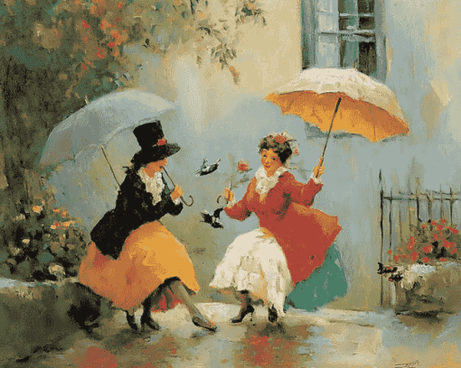 Vintage Ladies with Umbrellas Diamond Painting