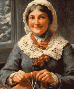 Vintage Lady Knitting Diamond Painting