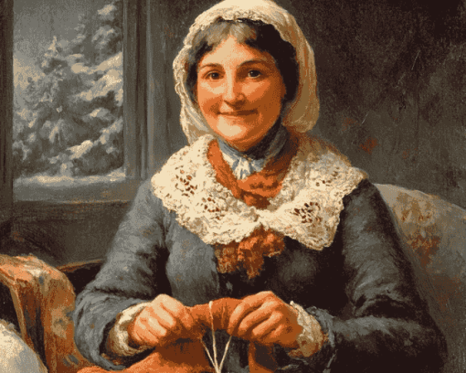 Vintage Lady Knitting Diamond Painting