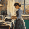 Vintage Lady Washing Dishes Diamond Painting