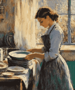 Vintage Lady Washing Dishes Diamond Painting