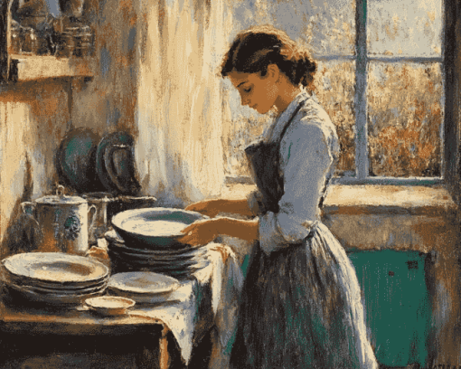 Vintage Lady Washing Dishes Diamond Painting