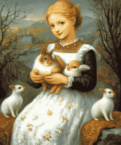 Vintage Lady with Animals Diamond Painting