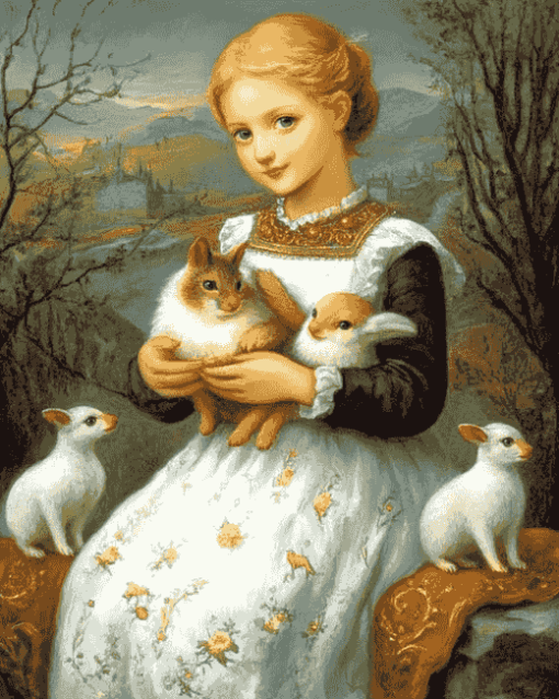 Vintage Lady with Animals Diamond Painting