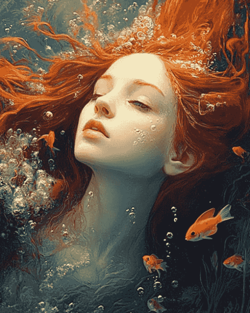 Vintage Redhead Girl Underwater Diamond Painting