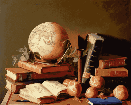 Vintage Still Life with Books and Globe Diamond Painting