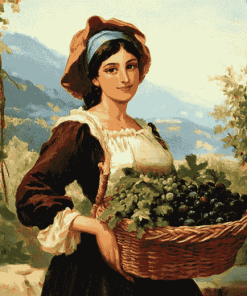 Vintage Woman with Fruit Basket Diamond Painting