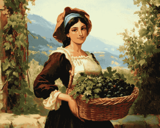 Vintage Woman with Fruit Basket Diamond Painting