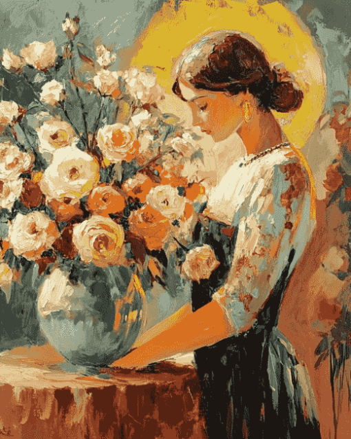 Vintage Woman with Roses Diamond Painting