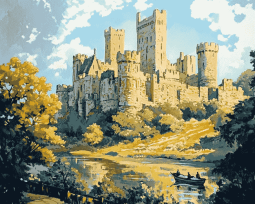 Warkworth Castle Fortress Diamond Painting