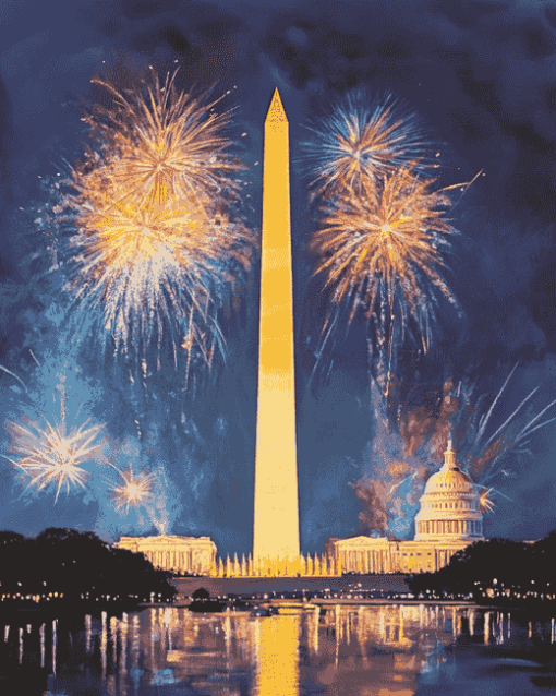 Washington Monument Fireworks Display Diamond Painting