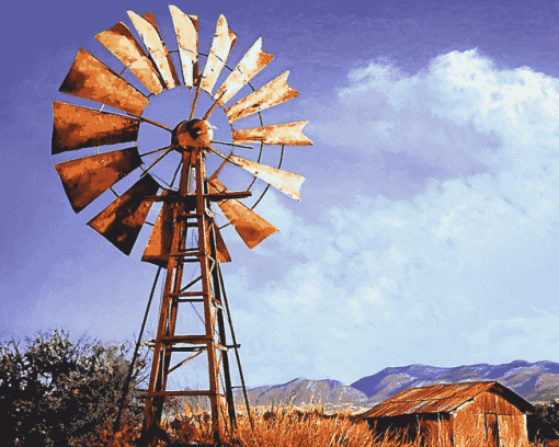 Western Windmill Landscape Diamond Painting