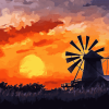 Western Windmill Sunset Diamond Painting