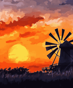 Western Windmill Sunset Diamond Painting