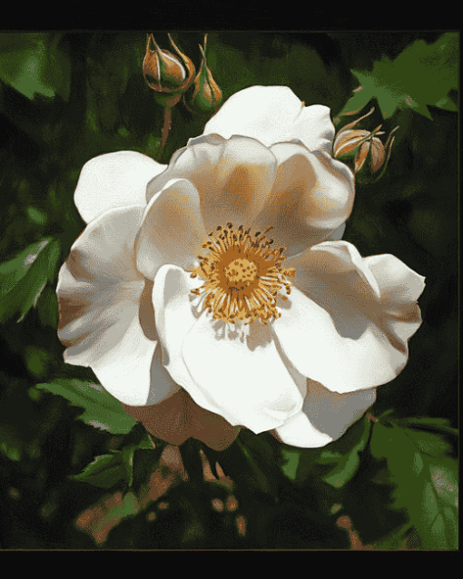 White Cherokee Rose Blossoms Diamond Painting