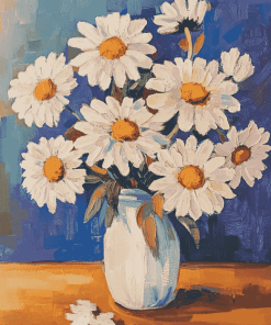 White Daisy Vase Blossoms Diamond Painting