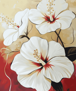 White Hibiscus Blossoms Diamond Painting