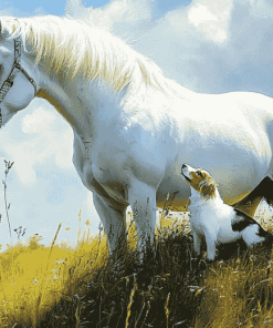 White Horse and Mini Aussie Friendship Diamond Painting