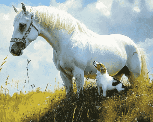 White Horse and Mini Aussie Friendship Diamond Painting