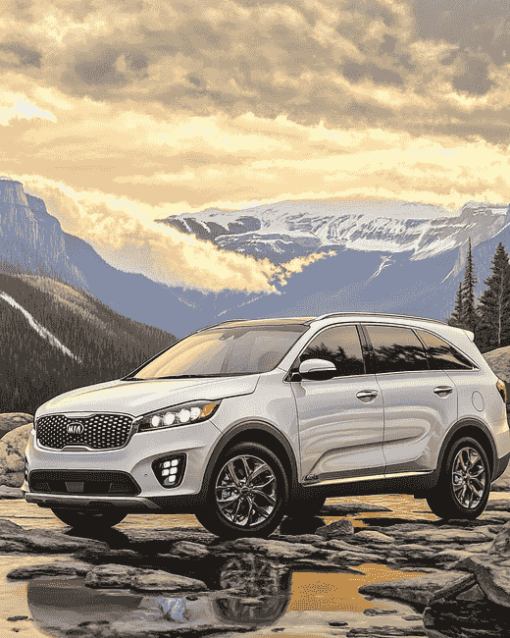 White Kia Sorento Mountain Drive Diamond Painting