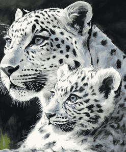 White Leopard and Baby Wildlife Diamond Painting