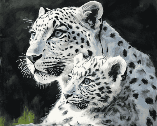 White Leopard and Baby Wildlife Diamond Painting