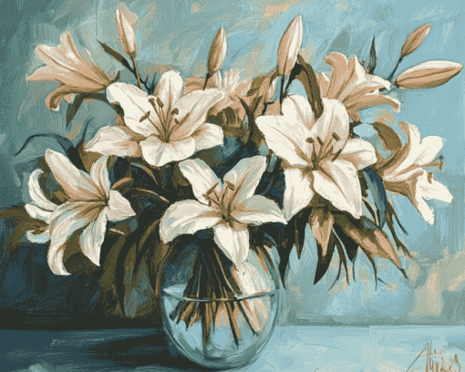 White Lily Blossoms Diamond Painting