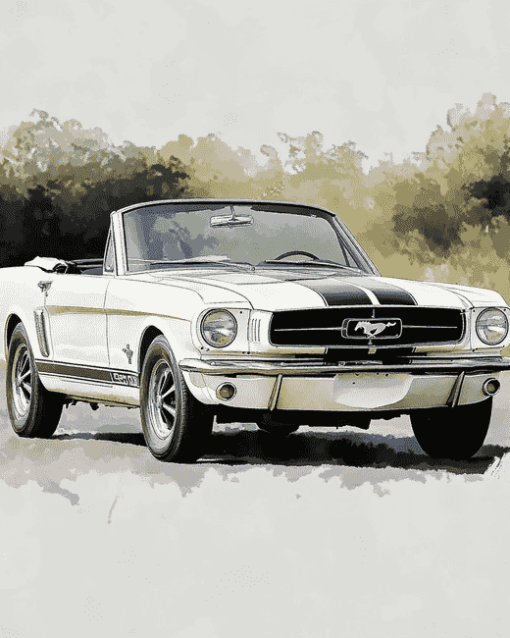 White Mustang Convertible Diamond Painting