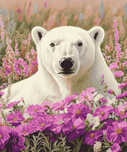 White Polar Bear Flowers Diamond Painting