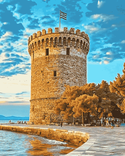 White Tower Thessaloniki Landmark Diamond Painting