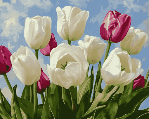 White Tulips Blossom Diamond Painting