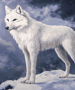 White Wolf Winter Scene Diamond Painting