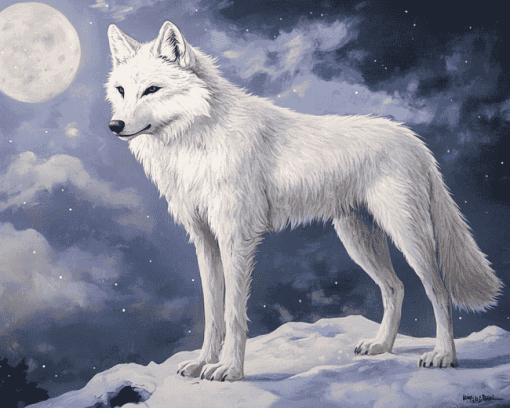 White Wolf Winter Scene Diamond Painting