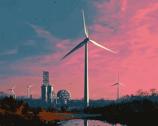 Wind Turbine Landscape Diamond Painting