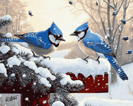 Winter Blue Jays Diamond Painting