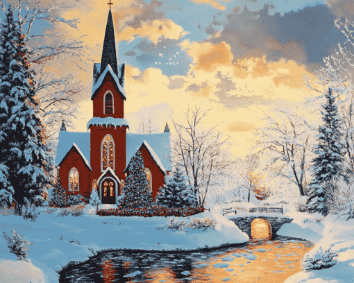 Winter Church Scene Diamond Painting