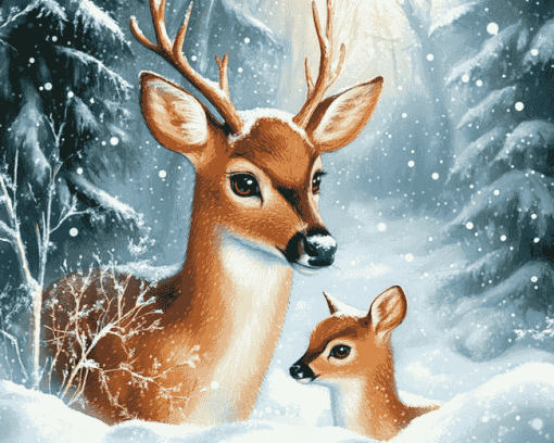 Winter Fawn in Snow Diamond Painting