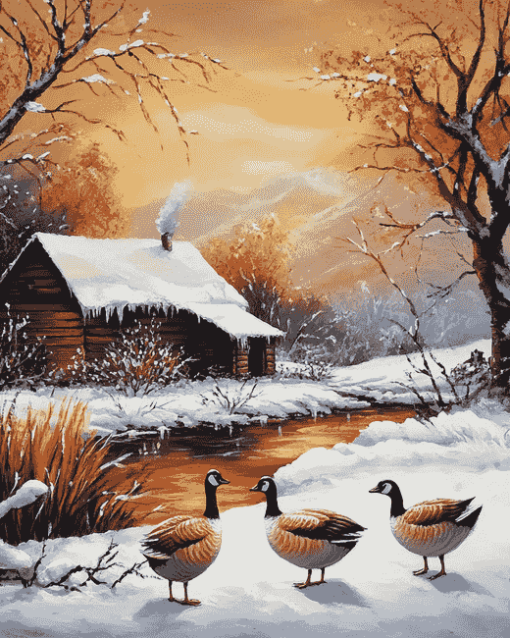 Winter Geese Landscape Diamond Painting