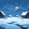 Winter Homes in Frozen Forest Diamond Painting