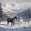 Winter Horses Mountain Scene Diamond Painting