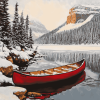 Winter Red Canoe in Canadian Landscapes Diamond Painting