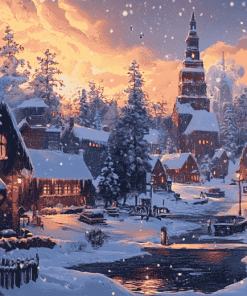 Winter Snowy Village Diamond Painting