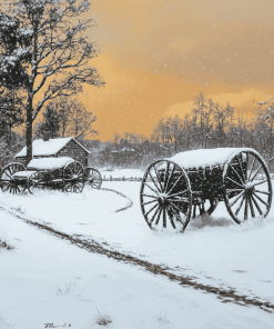 Winter Wagons in Snowy Landscape Diamond Painting